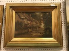 ARTHUR WILKINSON "Rural Scene with Thatched Cottages" oil on canvas signed lower left together with