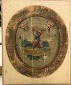 A circa 1840 Aubusson cartoon seat panel design depicting gentleman drinking from a bottle,