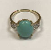 A 10 carat gold diamond "Sleeping Beauty" turquoise ring, 2.