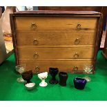 A Victorian pine four drawer collectors chest with chamfered front slide enclosing the four drawers