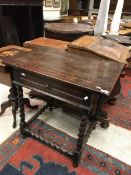 A 17th Century oak single drawer side table the barley twist legs united by barley twist stretchers