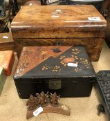 A Victorian burr walnut and mother of pearl inlaid jewellery box,