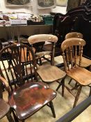 A pair of Victorian beech and elm stick back chairs,