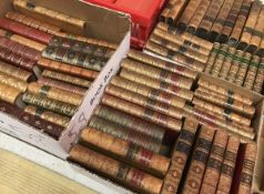 Three boxes of various antiquarian books tooled and gilded leather bound including "The Spectator