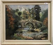 RONALD OSSORY DUNLOP (1874-1973) "Landscape with Bridge and Stream" oil on board signed lower left
