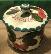 An early 20th Century Wemyss biscuit barrel with cover,