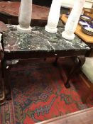 A centre table in the Irish Chippendale taste the green marble top on a mahogany base with blind