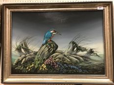 DAVID PRATT "Kingfisher Arundel" oil on board signed lower right bears an exhibition label at the