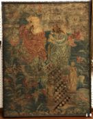 An 18th (possibly 17th) Century gros and petit point needlework study of figures in a garden