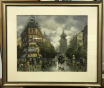 EZIO VAROLLI "Street scene with figures" oil on paper signed lower left together with BOUCHER