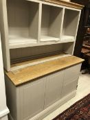 A Painted Furniture Company grey painted dresser with plain oak tops