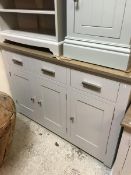 A Painted Furniture Company "Chilworth" grey painted three-door sideboard with plain stained oak