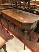 A 19th Century rosewood card table the top with cross-banded decoration opening to reveal a baize