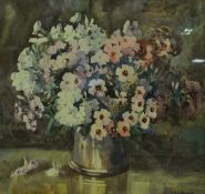 G E CARVER "Flowers in a vase" still life study watercolour,
