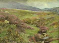 T BOWMAN GARVIE (1859-1944) "Moorland Scene with sheep grazing" oil on board,
