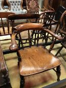 A 19th Century beech and elm stick smoker's bow chair