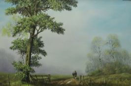 ROY C HARMER "Heavy horse and drover on a pathway" oil on canvas,