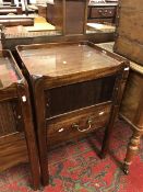 A George III mahogany night table the tray top above tambour cupboard and converted drawer