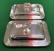 A pair of late 20th Century silver rectangular vegetable tureens,