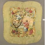 A 19th Century Aubusson seat design depicting young couple collecting fruit, oil on paper,