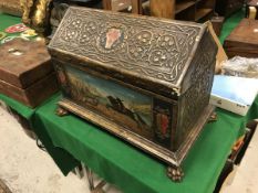 A 19th Century Arts & Crafts casket of Gothic style with gesso scrolling foliate decoration,