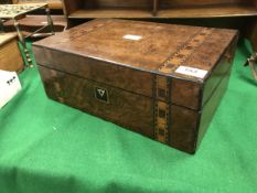 A Victorian walnut and parquetry banded writing slope