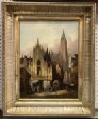 HENRY SCHAFFER "Continental Town Scene with Figures" oil on canvas signed and dated 1884 lower