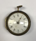 An 18th Century simulated pair cased pocket watch, the outer case with pique work tortoiseshell,