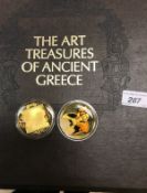 "The Art Treasures of Ancient Greece", a cased set of 24 carat gold plated medallions set on bronze,