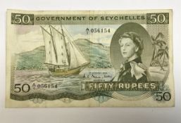 A Government of Seychelles 50 Rupees bank note dated 1st January 1969, No.