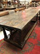 A 17th Century and later oak refectory style dining table,