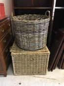 A large cane-work log basket,