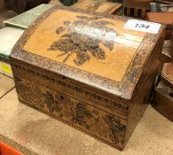 A Tunbridge ware stationery box of domed form with floral spray decorated panels