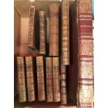 A box of antiquarian books tooled and gilded leather bound including one volume "Drunken Barnaby's