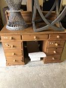 A modern pine double pedestal desk