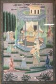 20TH CENTURY MOGHAL SCHOOL "Figures in a garden setting with seated figure taking court holding