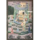 20TH CENTURY MOGHAL SCHOOL "Figures in a garden setting with seated figure taking court holding