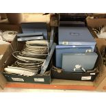 Two boxes containing 41 various decorative plates including Wedgwood calendar plates and others