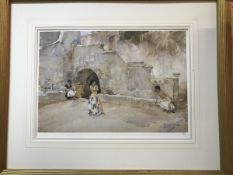 AFTER SIR WILLIAM RUSSELL FLINT "Models in a Courtyard with Maid Looking On" colour print limited