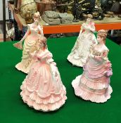 A collection of four Royal Worcester figurines including "Queen of Hearts" limited edition