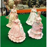 A collection of four Royal Worcester figurines including "Queen of Hearts" limited edition