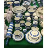 A collection of T G Green & Co cornishware blue and white china to include milk jug, flour caster,