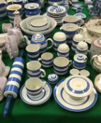 A collection of T G Green & Co cornishware blue and white china to include milk jug, flour caster,