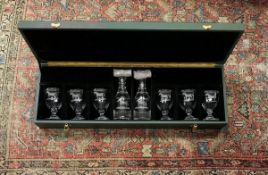 A cased set of six 20th Century Georgian-style rummers with engraved decoration of a stallion