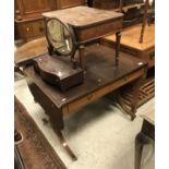 A 19th Century mahogany and inlaid serpentine fronted dressing mirror with three drawers to base,