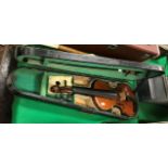 A circa 1900 violin with single piece pine front and two-section maple back, unmarked,