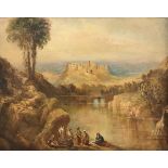 A follower of JOSEPH MALLARD WILLIAM TURNER (1775-1851) "Italian River Landscape with Six Women on