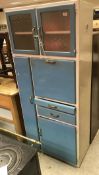 A vintage blue and white painted kitchen cabinet together with a Lebus oak single door wardrobe and