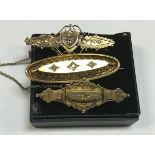 Three various Victorian gold and diamond set bar brooches