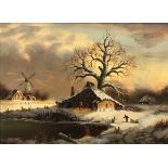 R VAN BURGH "Dutch Winter Scene with Figure Pulling Sled,